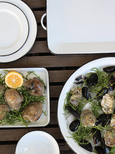 MEDIUM ENAMEL TRAY WITH HANDLES