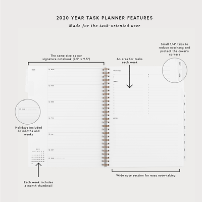 2020 Year Task Planner - Charcoal Gray
