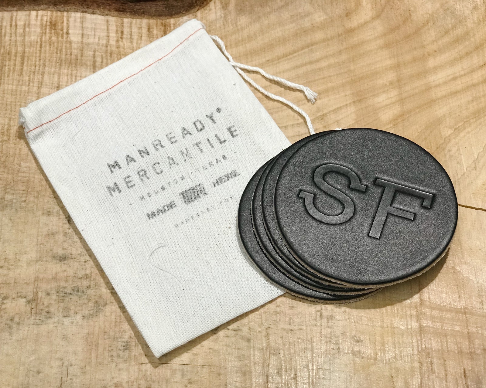Leather Coasters - SF - Black - Set of 4