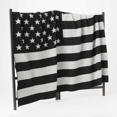 American Flag Wool Throw - Black / Heather Gray