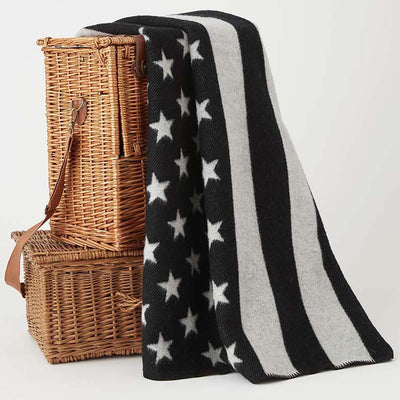 American Flag Wool Throw - Black / Heather Gray